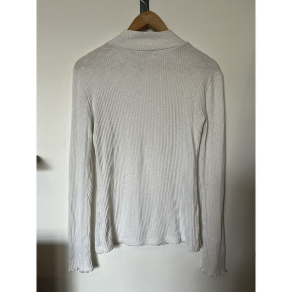 J Crew White Gold Button Detail Mock Neck Ribbed Long Sleeve Top Size Me… - Picture 5 of 8
